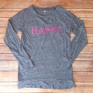 Girl's Soft Long-Sleeved Tee Glitter "HAPPY" - Old Navy Size L (10/12)